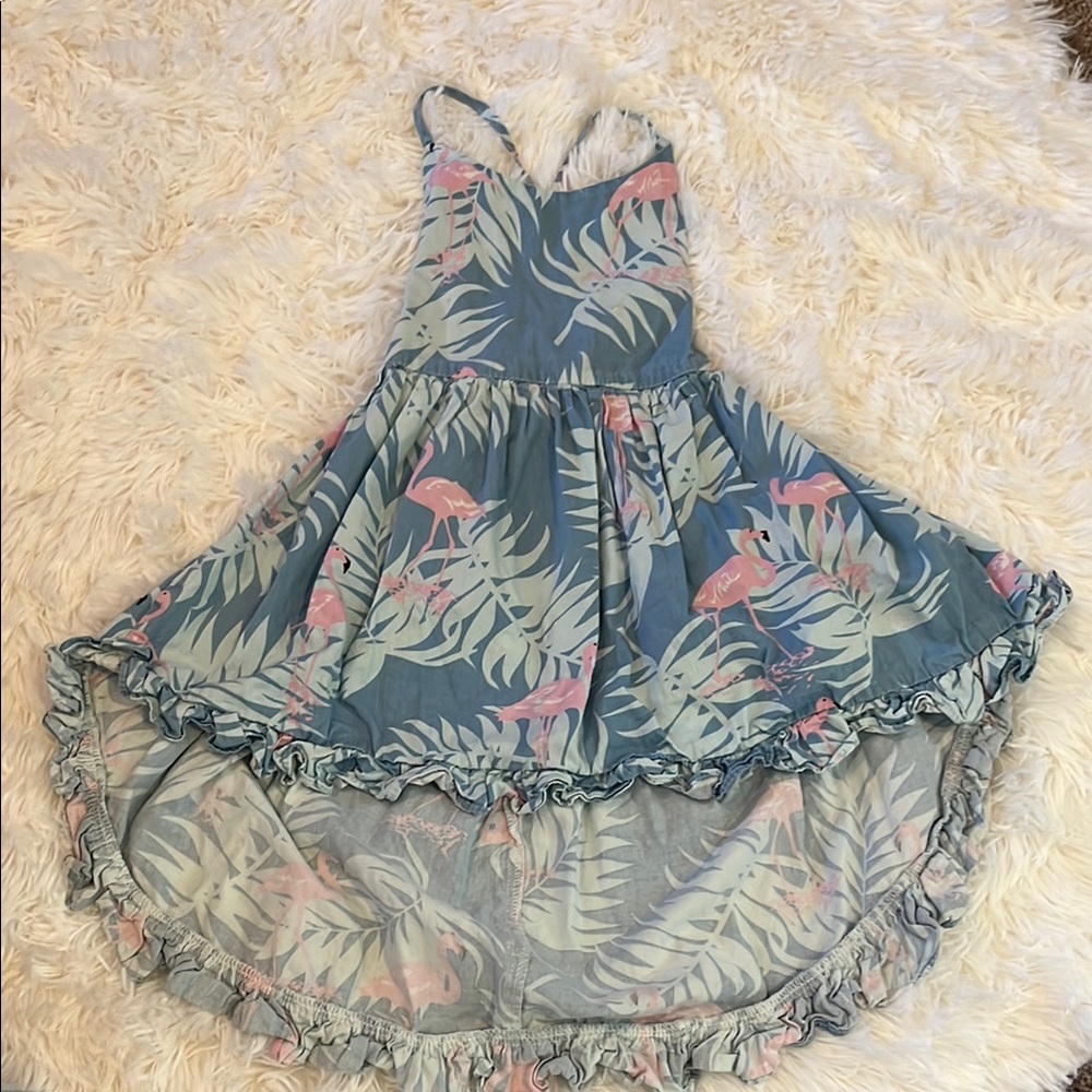 Tropical Blue and Pink Flamingo High-low Dress